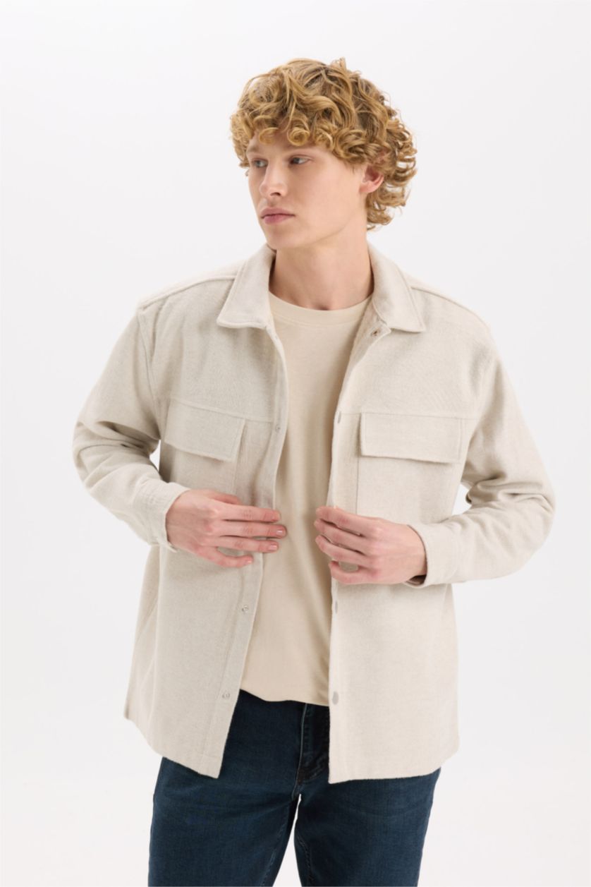 Erkek Taş Relax Fit Oduncu Basic Düz Uzun Kollu Gömlek Ceket