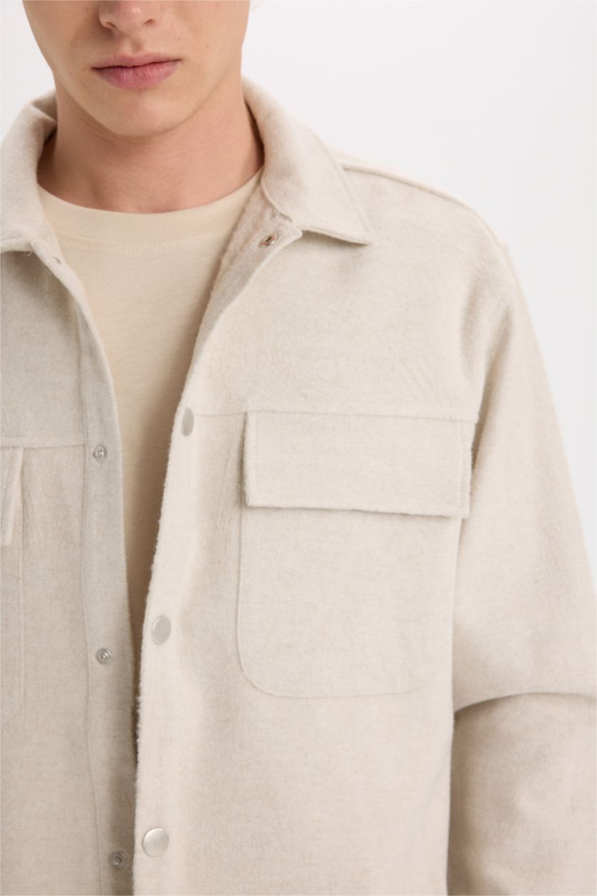 Erkek Taş Relax Fit Oduncu Basic Düz Uzun Kollu Gömlek Ceket