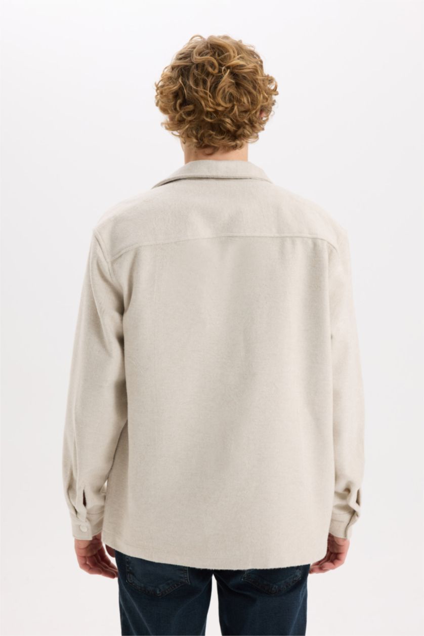 Erkek Taş Relax Fit Oduncu Basic Düz Uzun Kollu Gömlek Ceket
