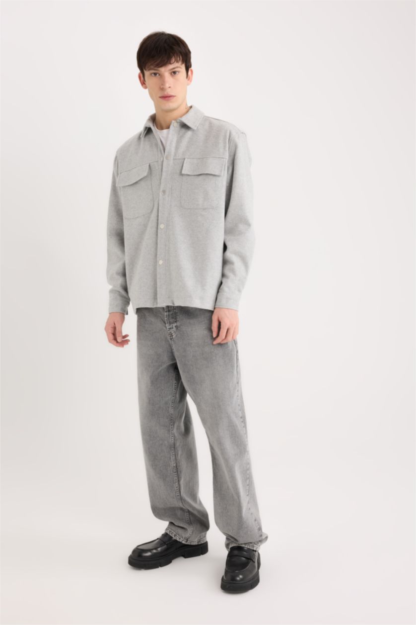 MAN Light Grey Relax Fit Basic Long Sleeve Overshirt