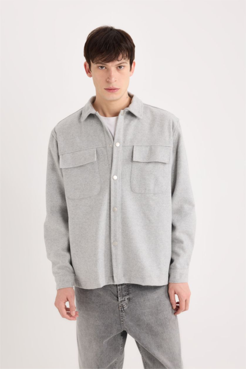MAN Light Grey Relax Fit Basic Long Sleeve Overshirt