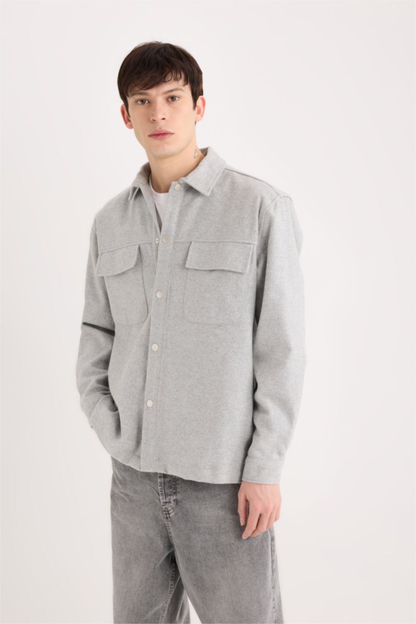 MAN Light Grey Relax Fit Basic Long Sleeve Overshirt