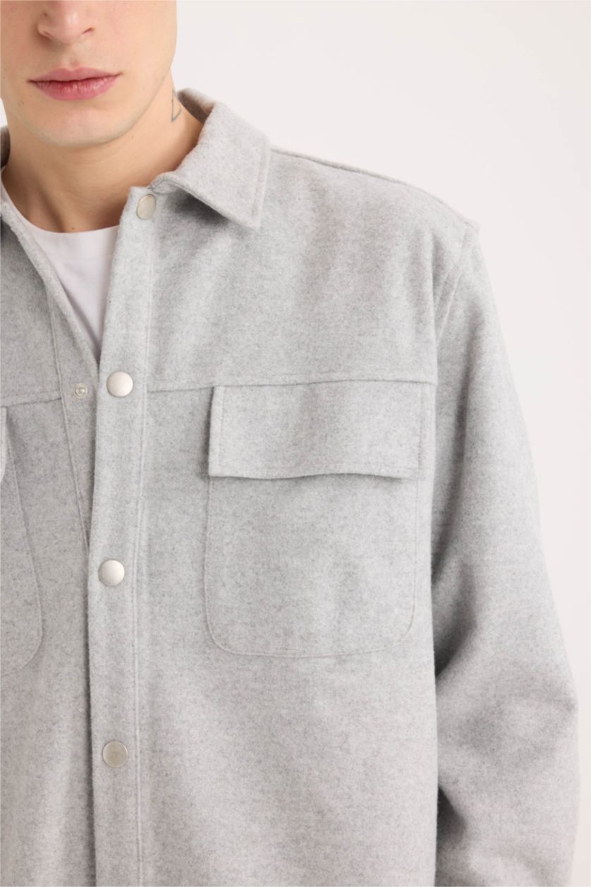 MAN Light Grey Relax Fit Basic Long Sleeve Overshirt