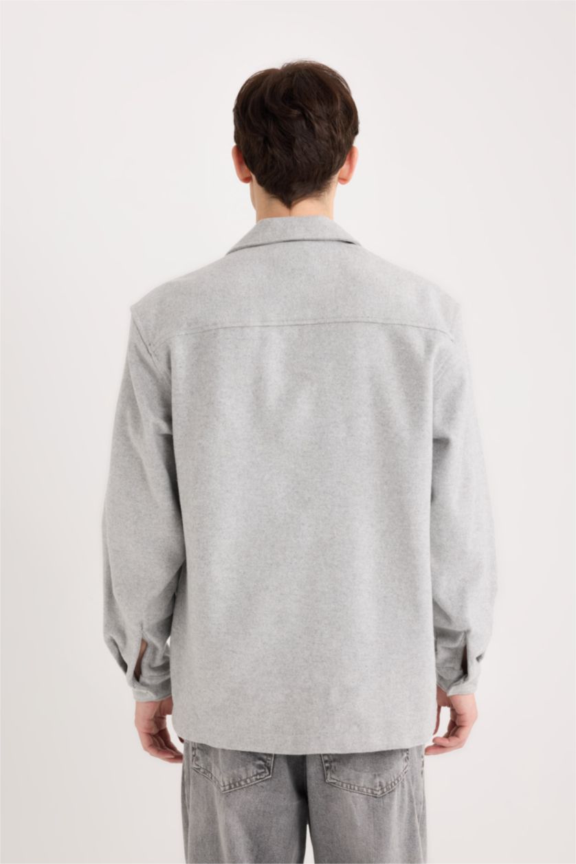 MAN Light Grey Relax Fit Basic Long Sleeve Overshirt