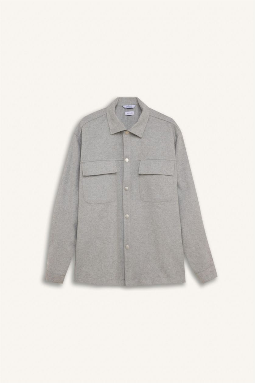 MAN Light Grey Relax Fit Basic Long Sleeve Overshirt