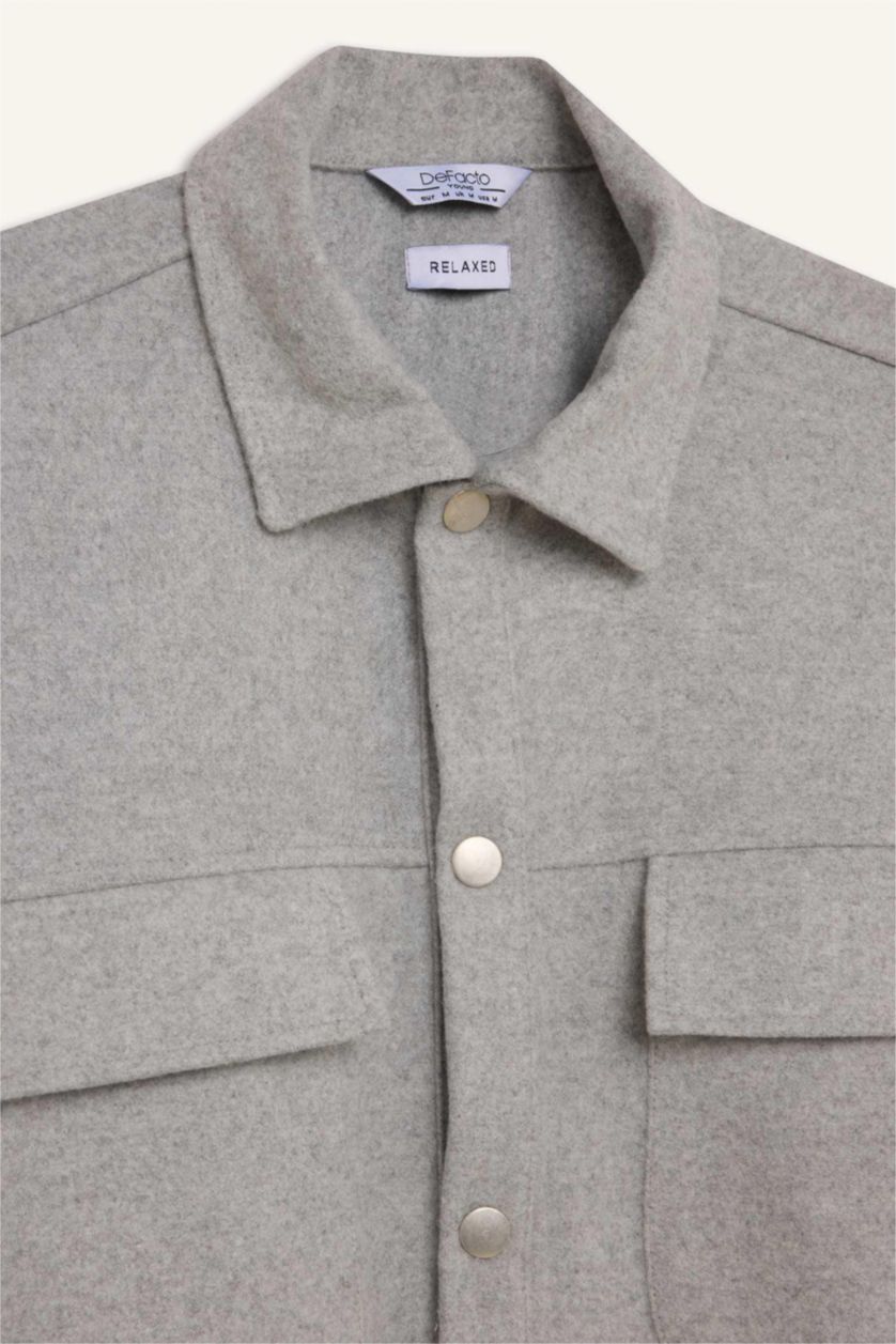 MAN Light Grey Relax Fit Basic Long Sleeve Overshirt