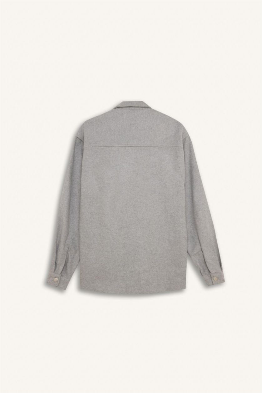 MAN Light Grey Relax Fit Basic Long Sleeve Overshirt