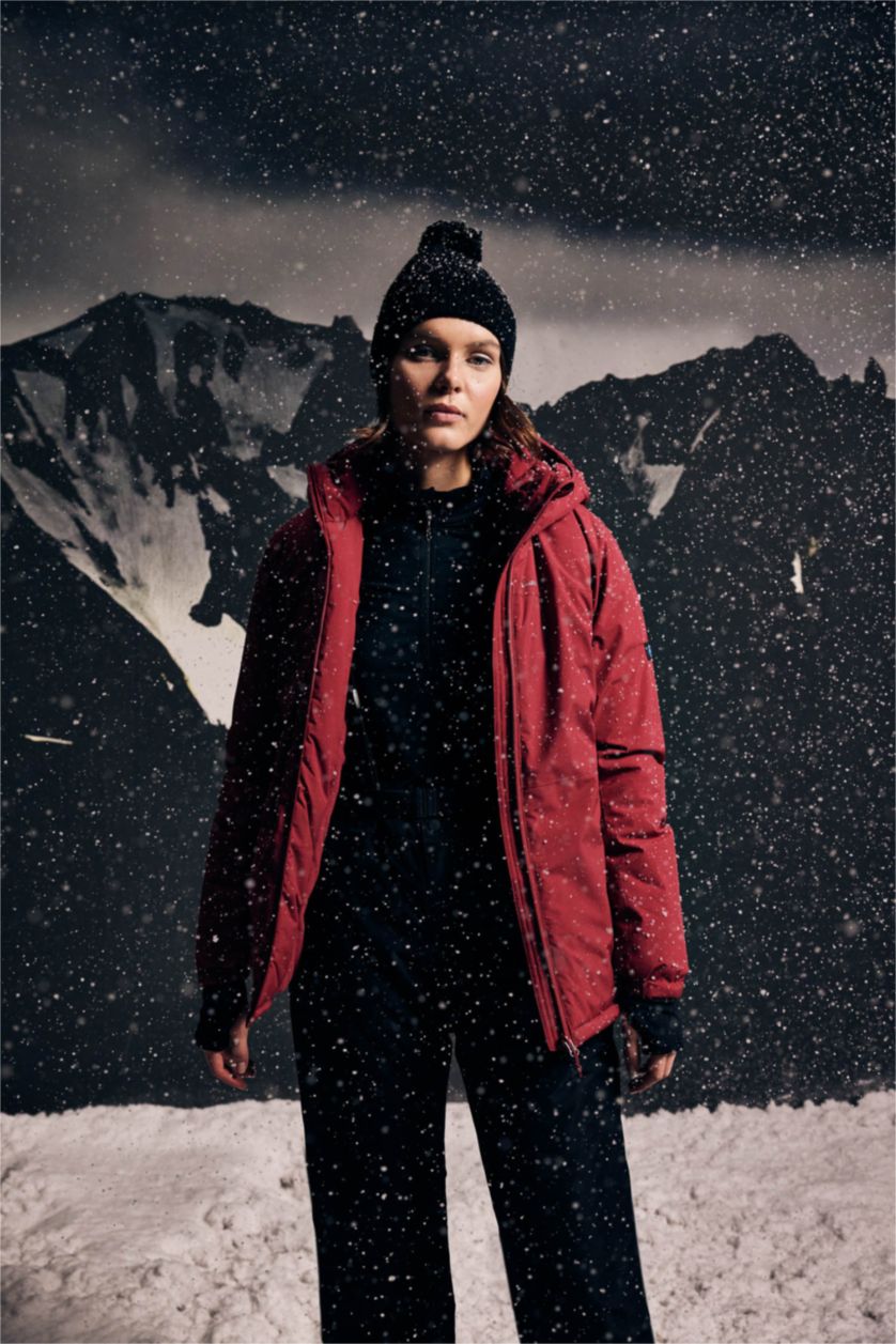 Kadın Bordo Su Geçirmez Fermuarlı Mont