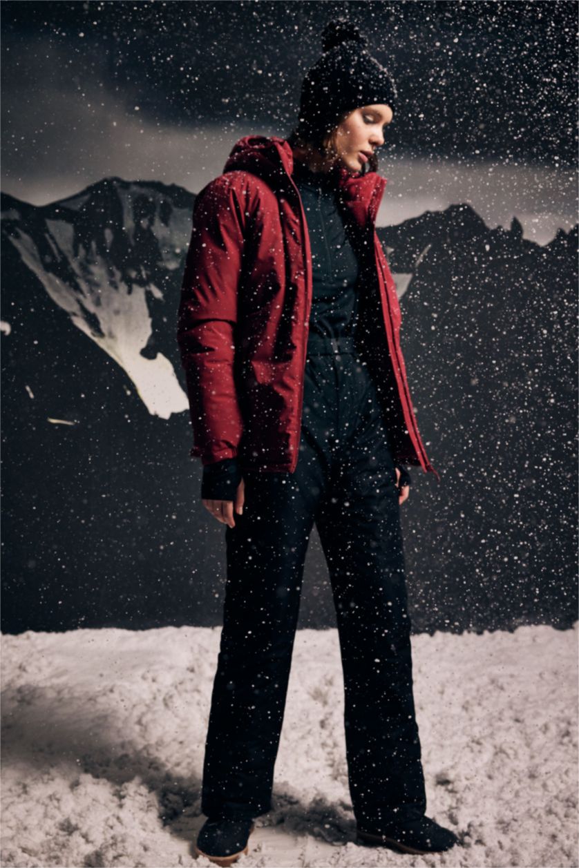 Kadın Bordo Su Geçirmez Fermuarlı Mont