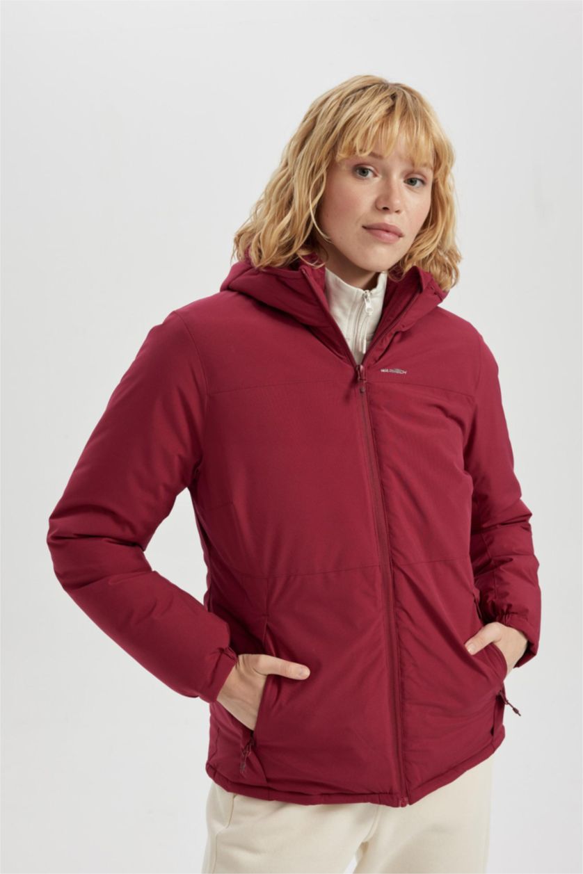 Kadın Bordo Su Geçirmez Fermuarlı Mont