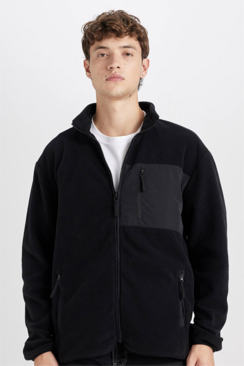 Men Black Regular Fit fleece Cardigan
