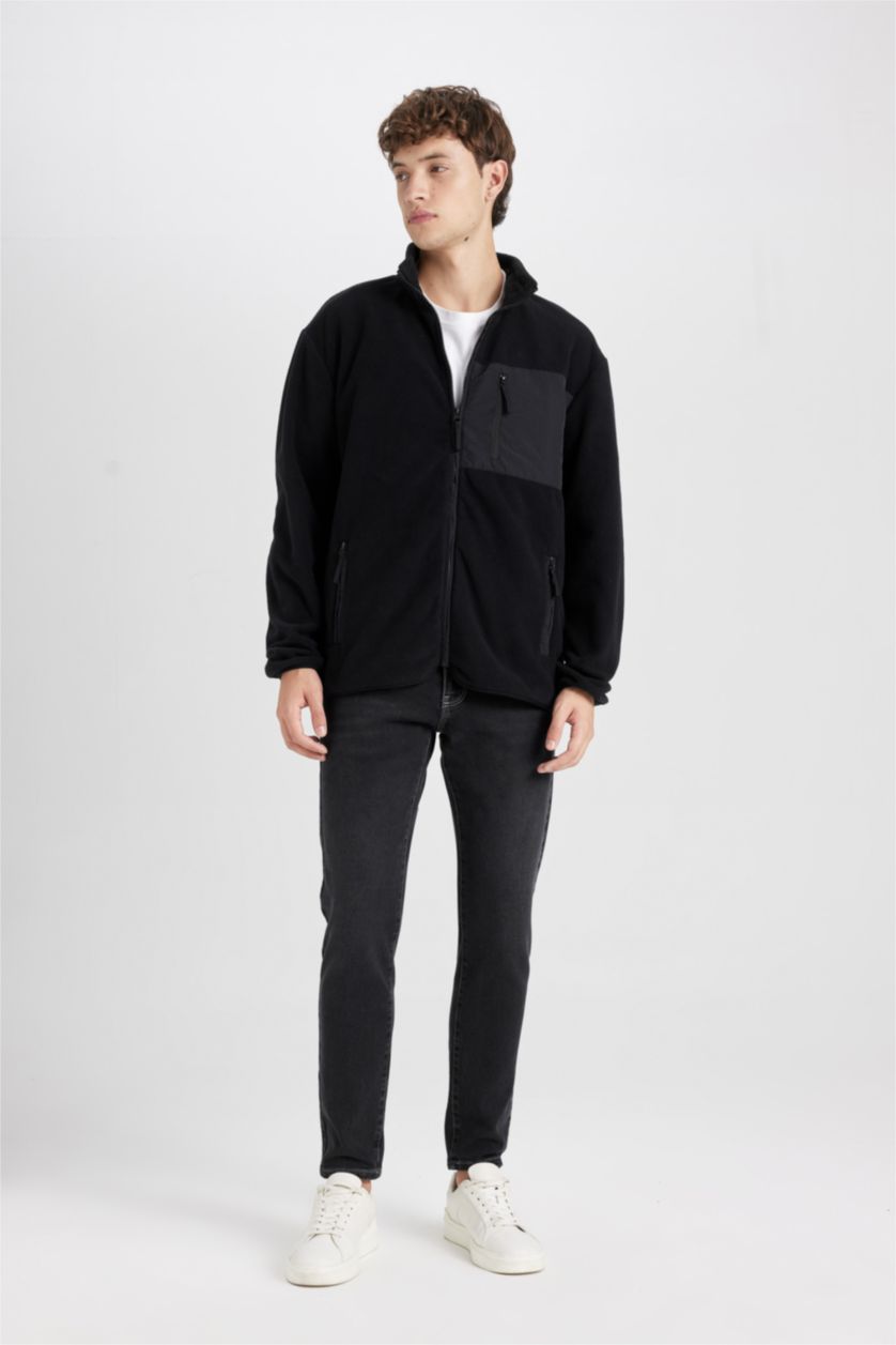 Men Black Regular Fit fleece Cardigan