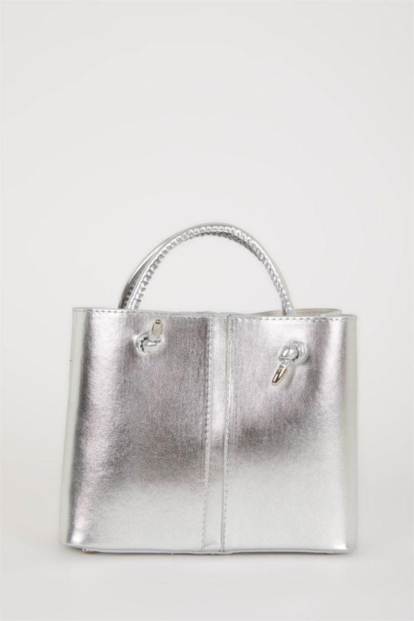 Kadın Gümüş Kadın Suni Deri Metalik El Çantası