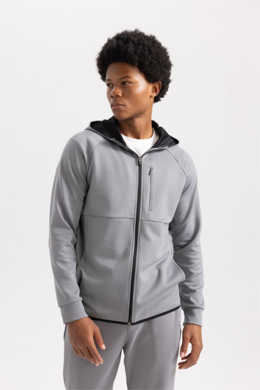 MAN Grey Slim Fit Scuba Fabric Cardigan