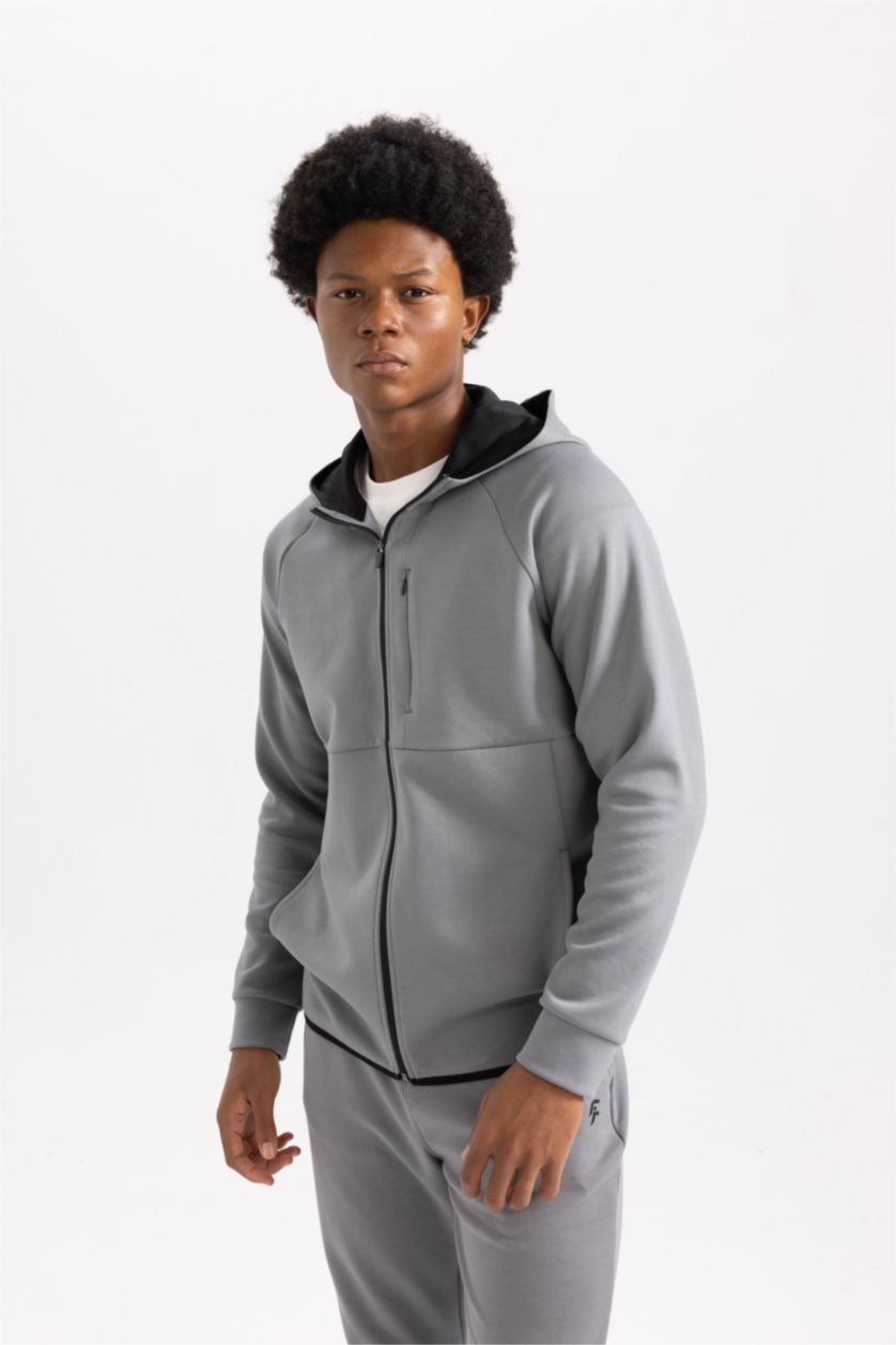MAN Grey Slim Fit Scuba Fabric Cardigan