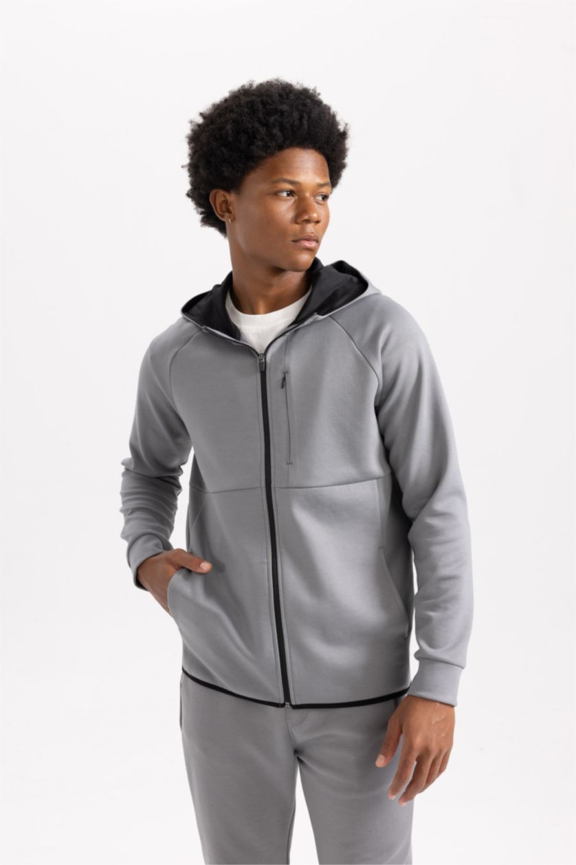 MAN Grey Slim Fit Scuba Fabric Cardigan