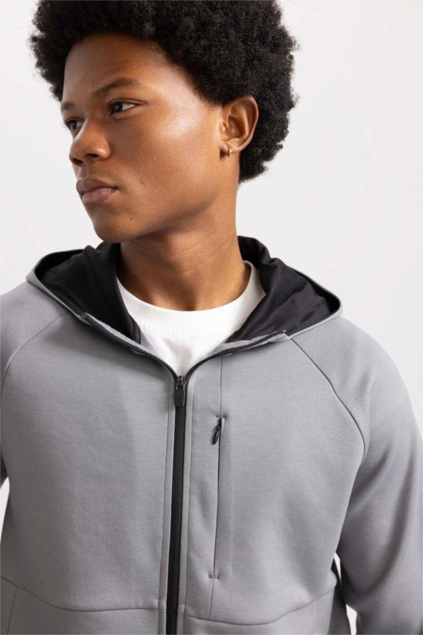 MAN Grey Slim Fit Scuba Fabric Cardigan