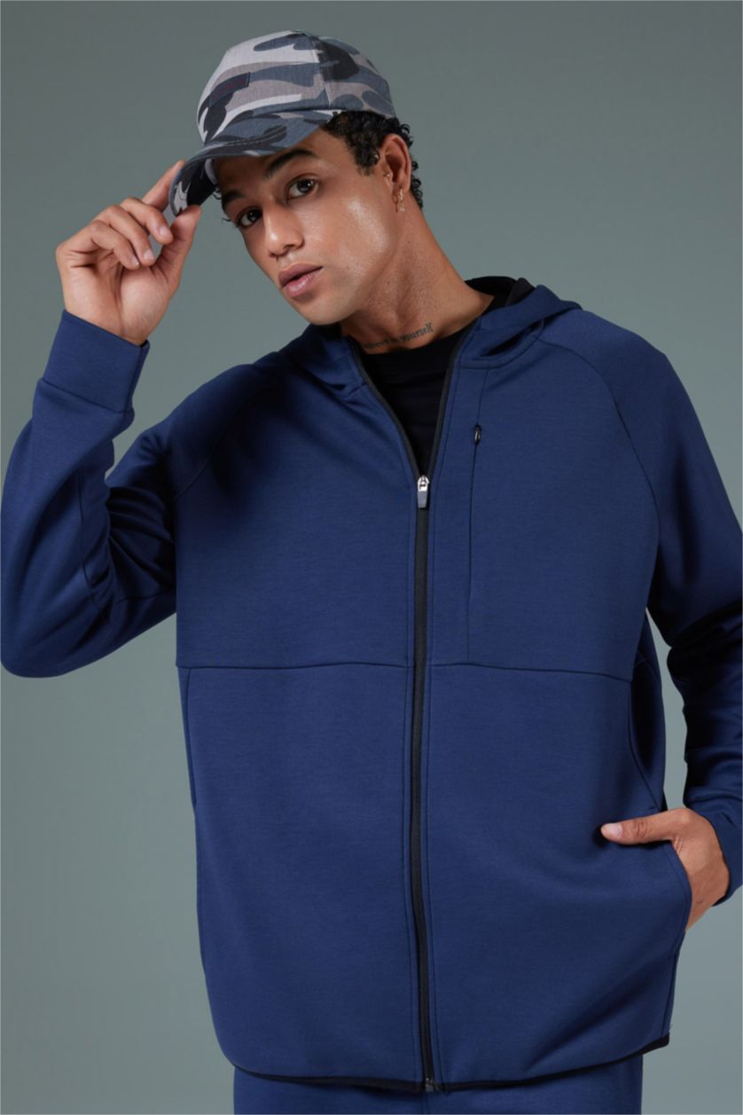 MAN NAVY Slim Fit Scuba Fabric Cardigan
