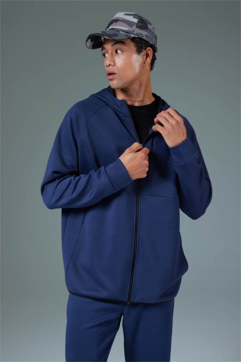 MAN NAVY Slim Fit Scuba Fabric Cardigan