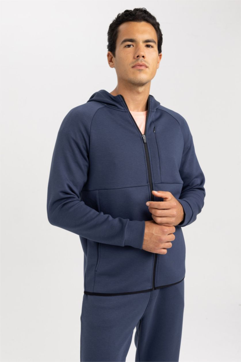 MAN NAVY Slim Fit Scuba Fabric Cardigan