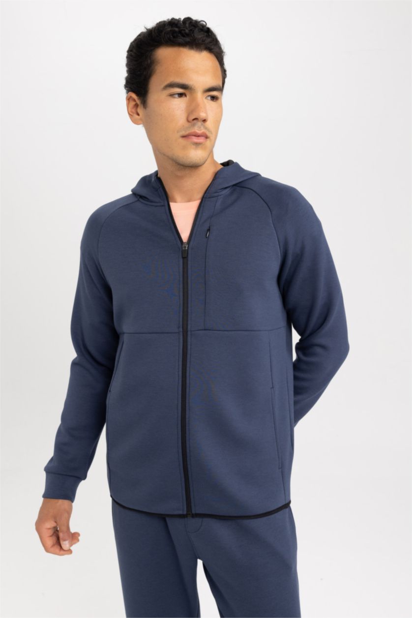MAN NAVY Slim Fit Scuba Fabric Cardigan