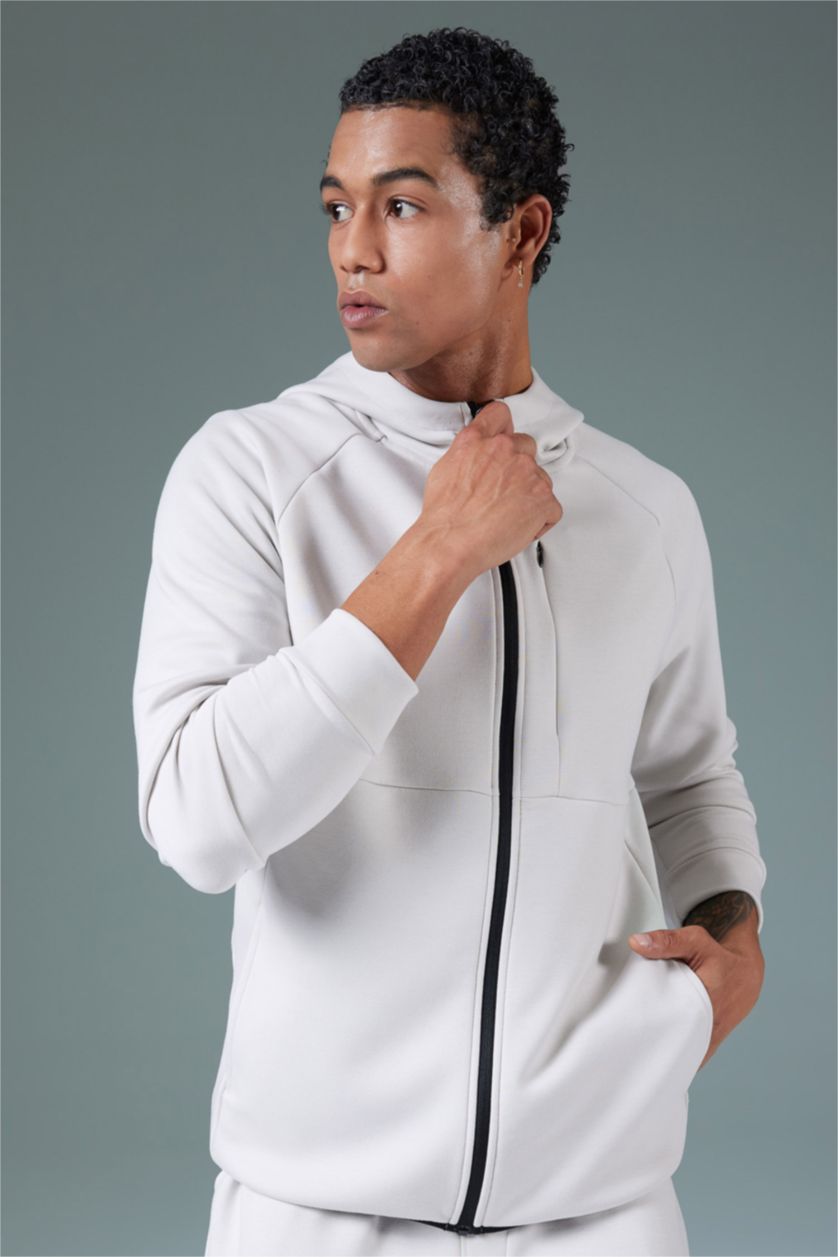 MAN Stone DeFactoFit Slim Fit Hooded Scuba Diver Fabric Zippered Sweatshirt