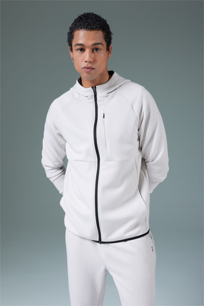 MAN Stone DeFactoFit Slim Fit Hooded Scuba Diver Fabric Zippered Sweatshirt