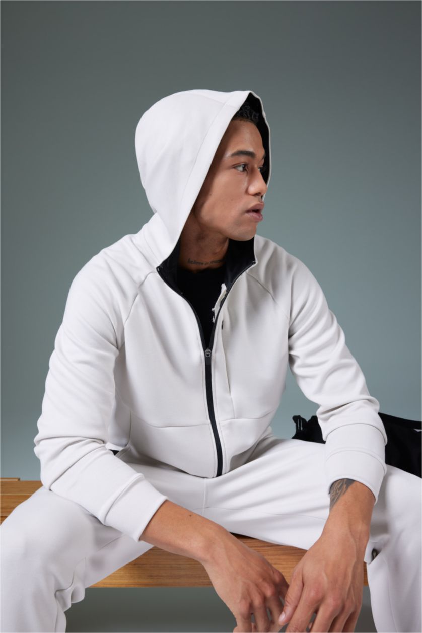 MAN Stone DeFactoFit Slim Fit Hooded Scuba Diver Fabric Zippered Sweatshirt