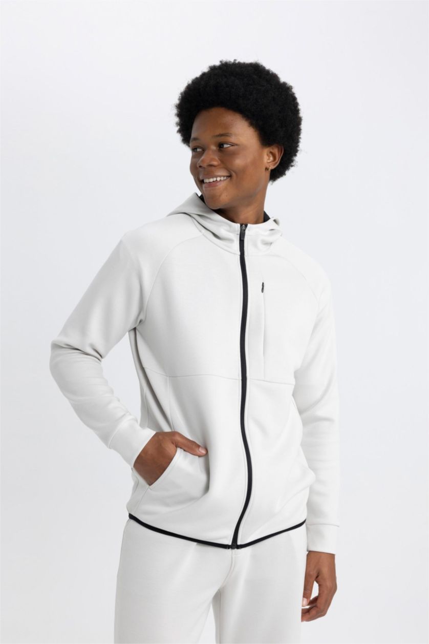 MAN Stone DeFactoFit Slim Fit Hooded Scuba Diver Fabric Zippered Sweatshirt