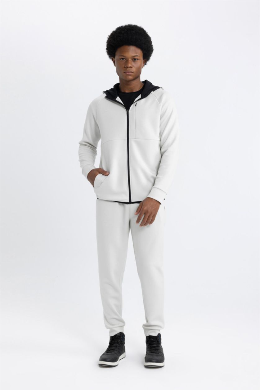 MAN Stone DeFactoFit Slim Fit Hooded Scuba Diver Fabric Zippered Sweatshirt