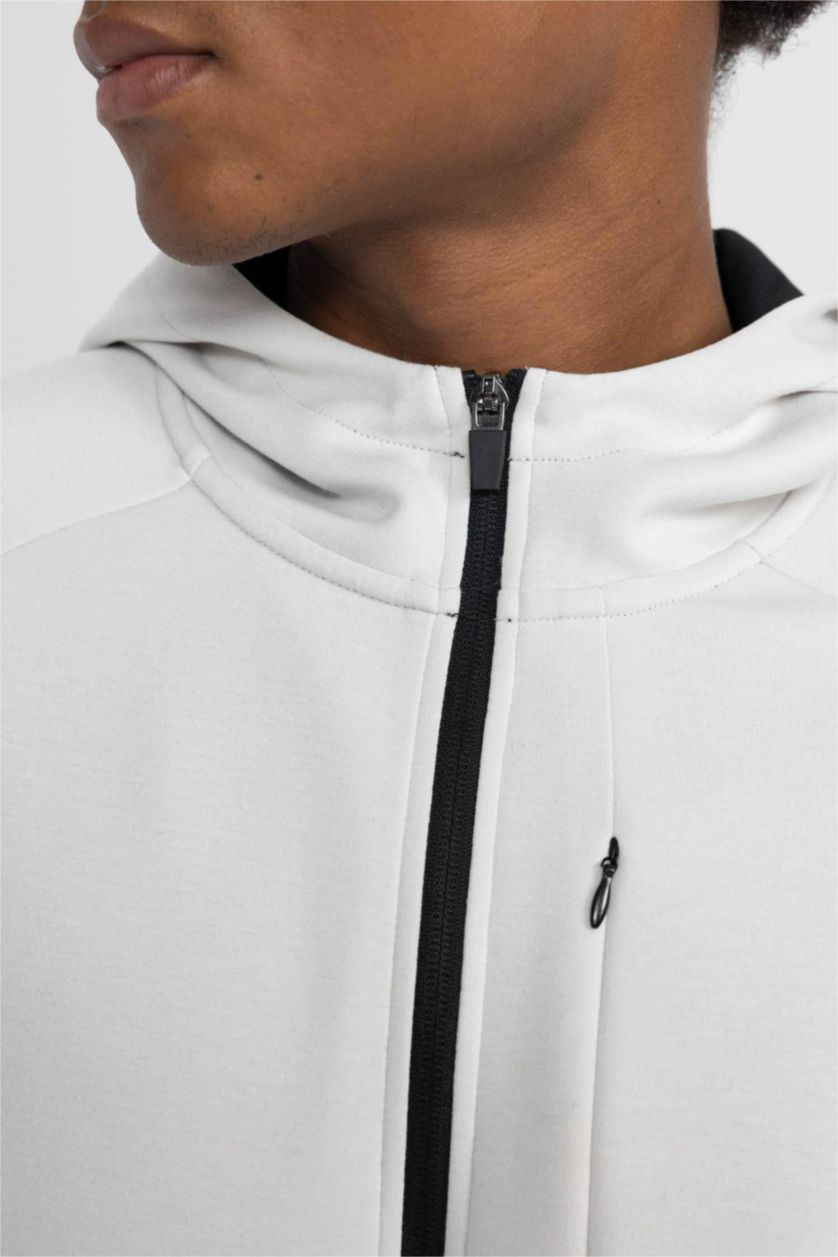 MAN Stone DeFactoFit Slim Fit Hooded Scuba Diver Fabric Zippered Sweatshirt