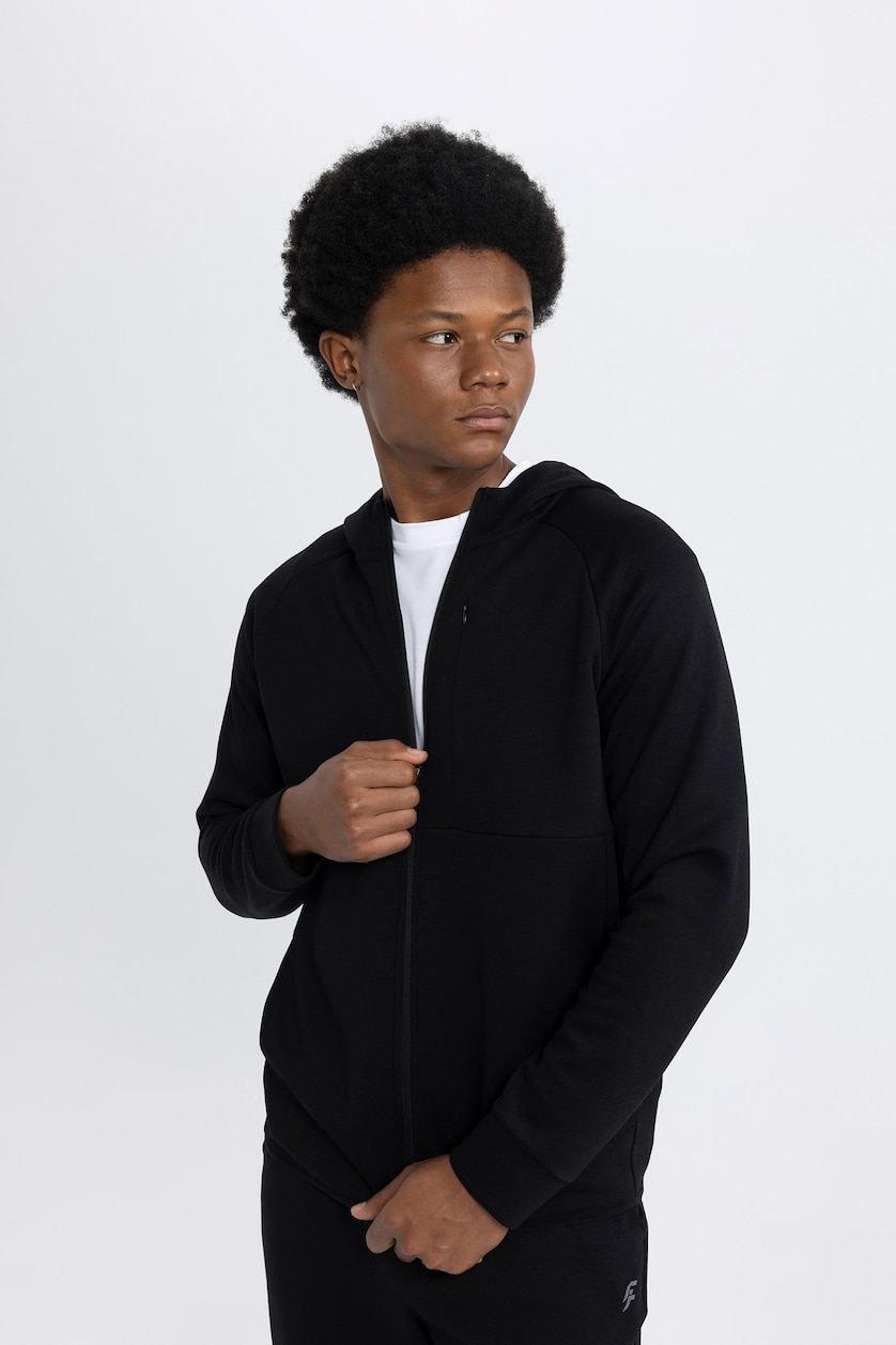 Men Black Slim Fit Scuba Fabric Cardigan