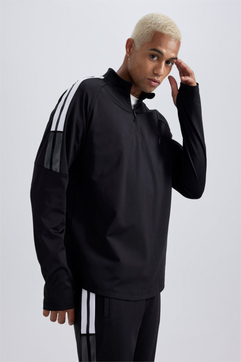 Man Black DeFactoFit Slim Fit Scuba Fabric Sports Sweatshirt