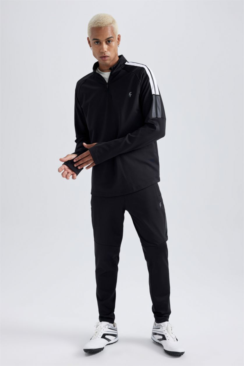 Man Black DeFactoFit Slim Fit Scuba Fabric Sports Sweatshirt