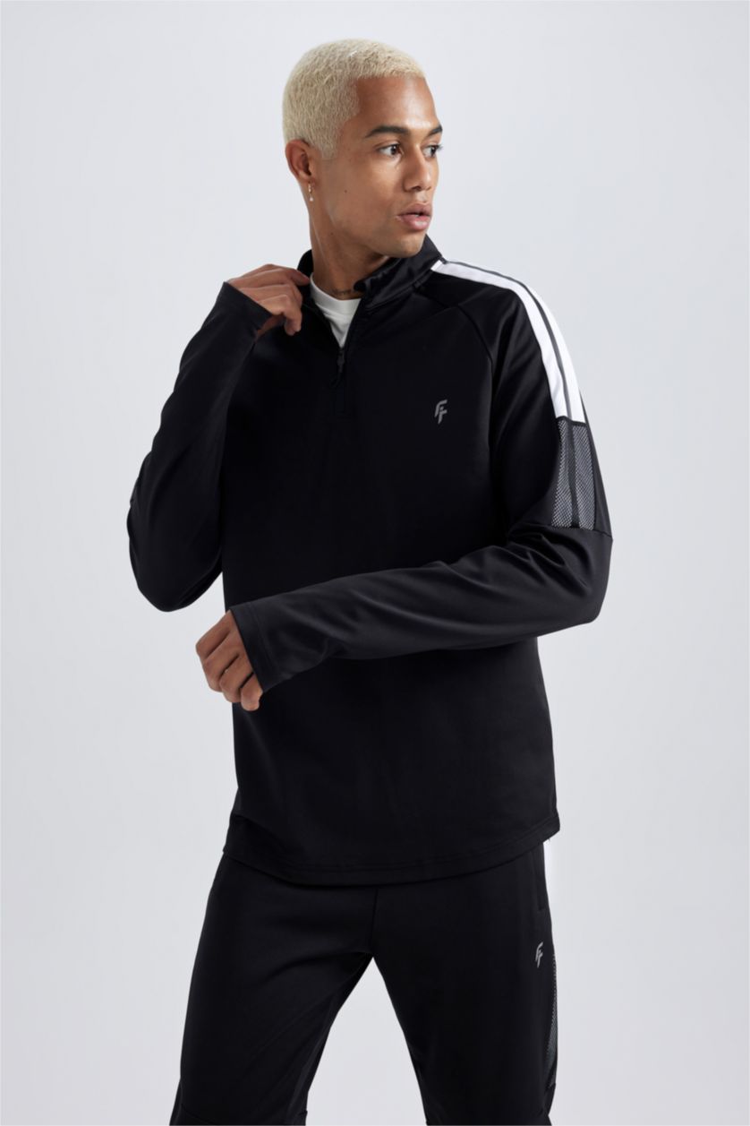 Man Black DeFactoFit Slim Fit Scuba Fabric Sports Sweatshirt