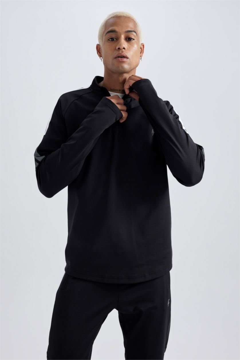 Man Black DeFactoFit Slim Fit Scuba Fabric Sports Sweatshirt