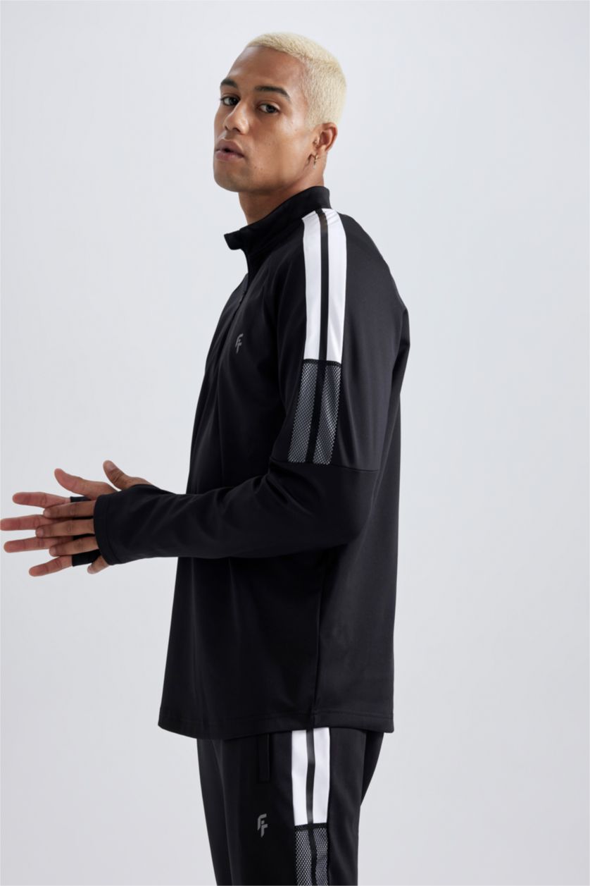 Man Black DeFactoFit Slim Fit Scuba Fabric Sports Sweatshirt