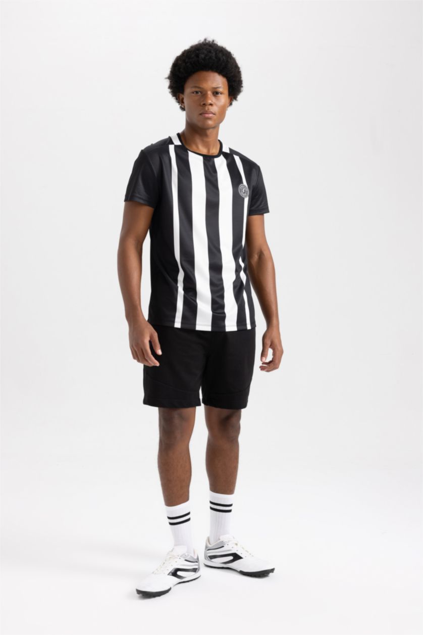 Erkek Siyah DeFactoFit Standart Fit Bisiklet Yaka Spor Baskılı Kısa Kollu Sporcu Tişört