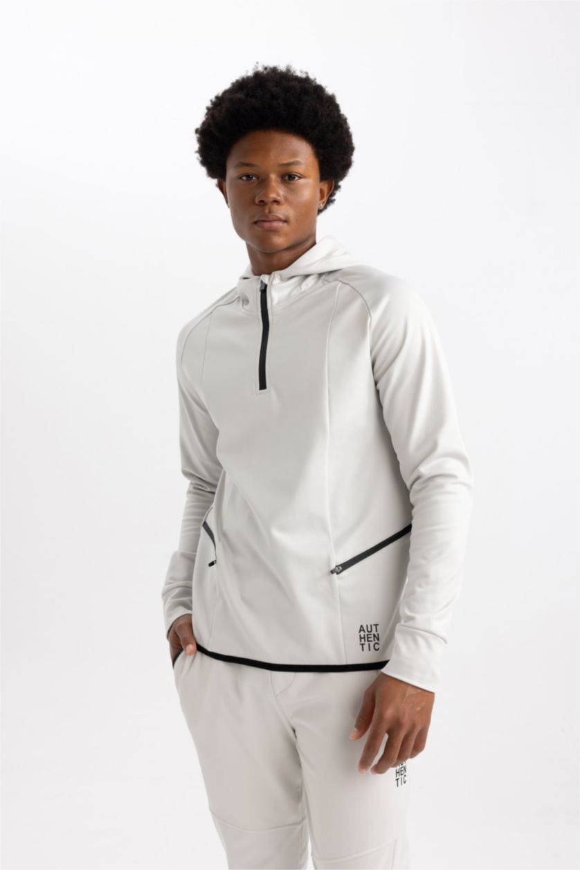 HOMME Gris Clair Sweat-shirt Coupe Slim Col Raide imprimé Manche Longue