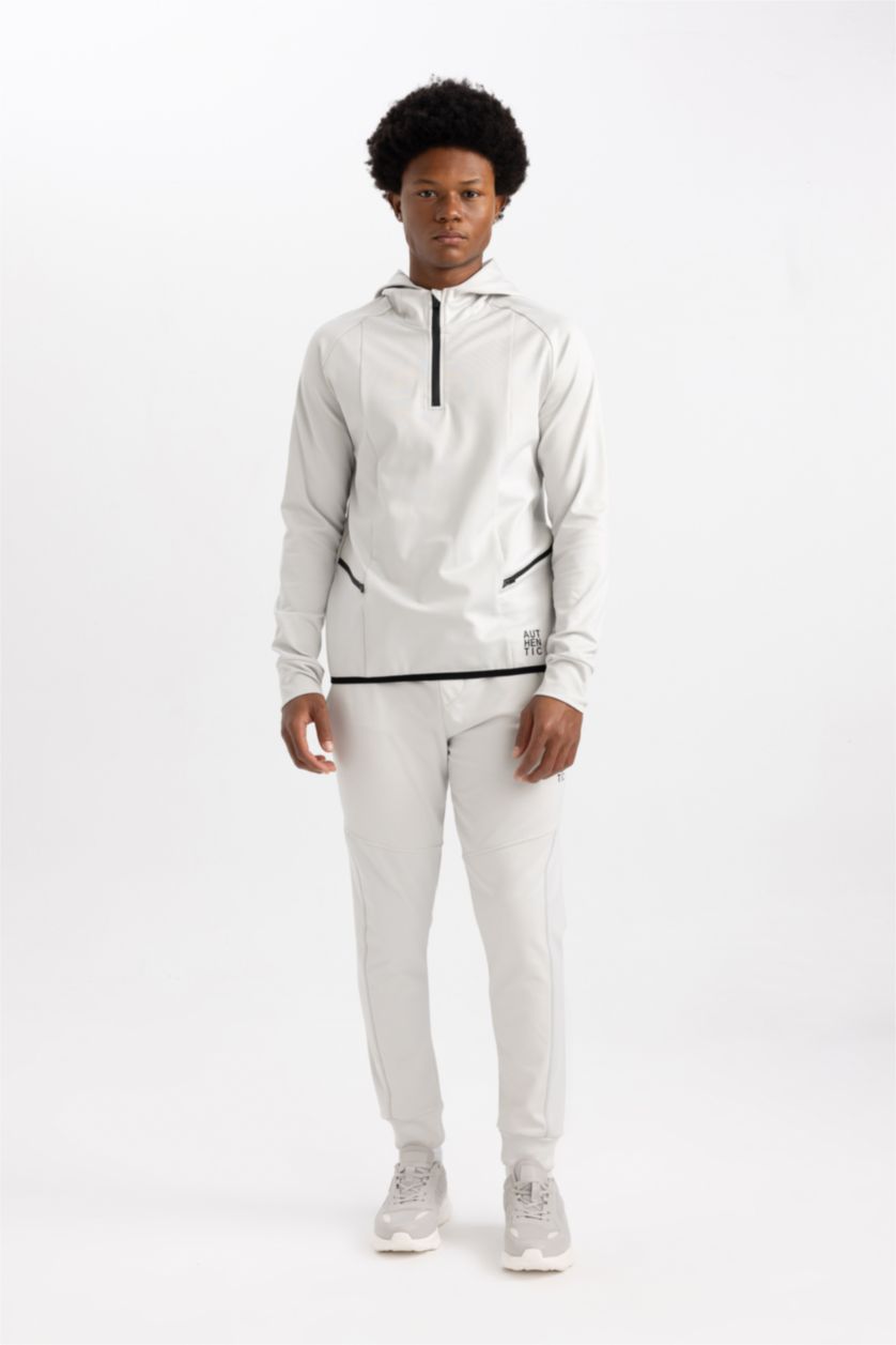 HOMME Gris Clair Sweat-shirt Coupe Slim Col Raide imprimé Manche Longue