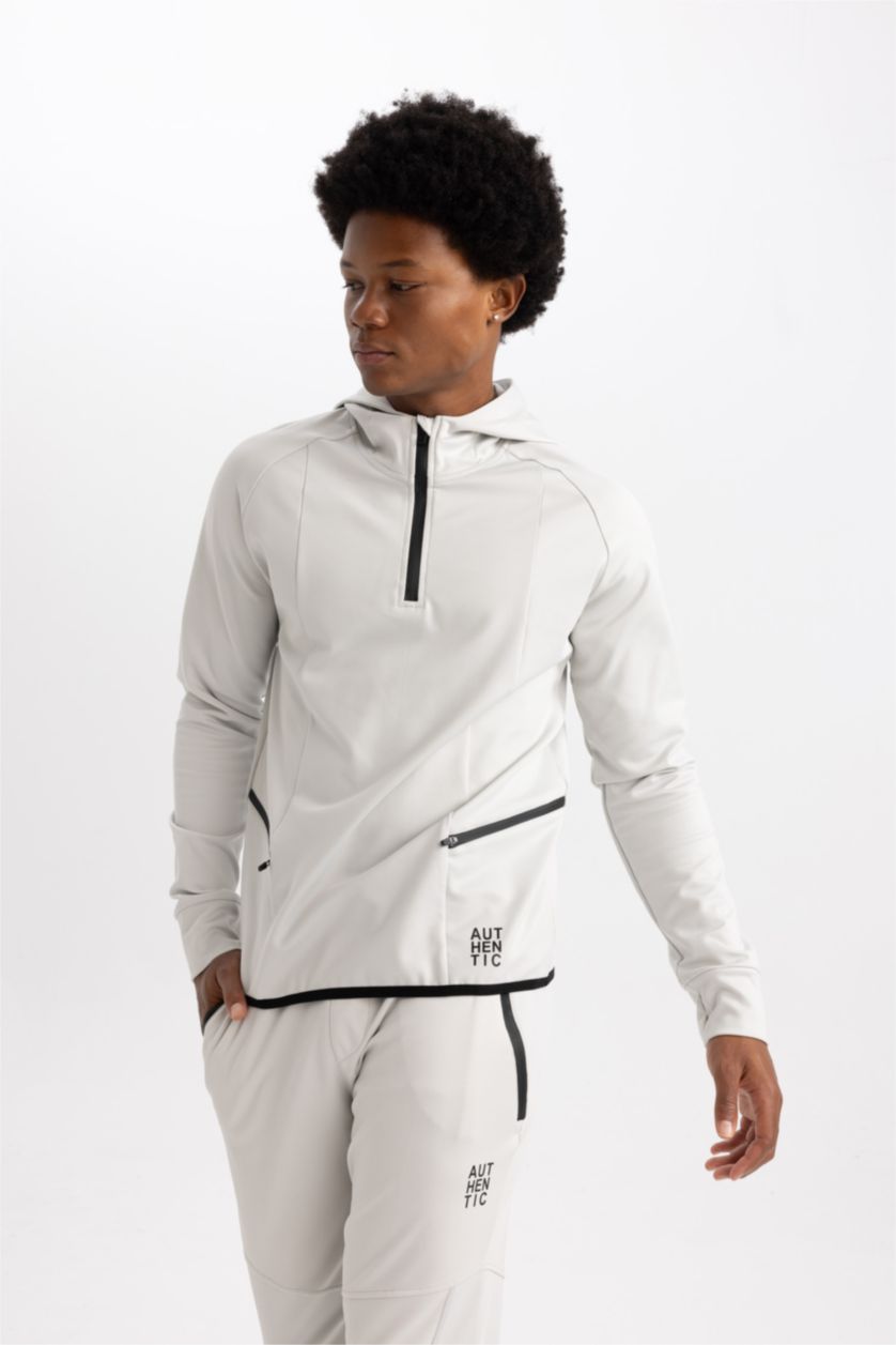 HOMME Gris Clair Sweat-shirt Coupe Slim Col Raide imprimé Manche Longue