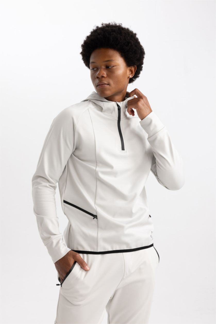 HOMME Gris Clair Sweat-shirt Coupe Slim Col Raide imprimé Manche Longue