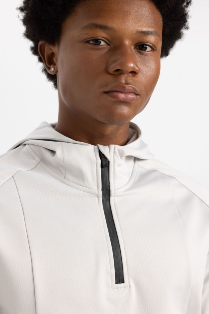 HOMME Gris Clair Sweat-shirt Coupe Slim Col Raide imprimé Manche Longue