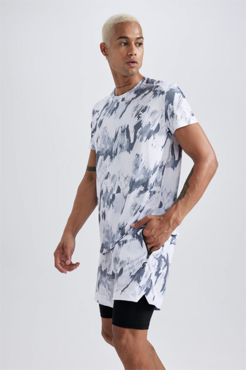 Мужчины Светло-серый Футболка приталенного кроя с принтом, DeFactoFit