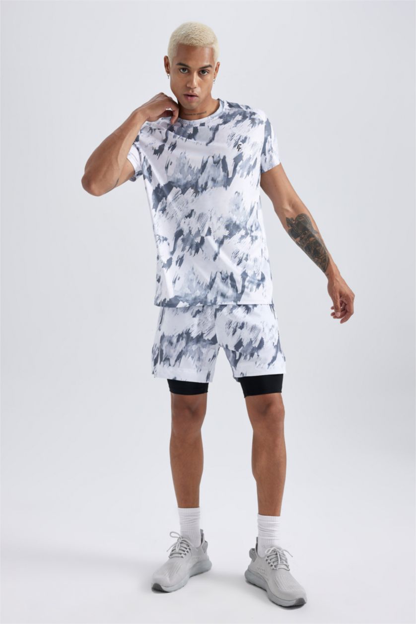 Мужчины Светло-серый Футболка приталенного кроя с принтом, DeFactoFit