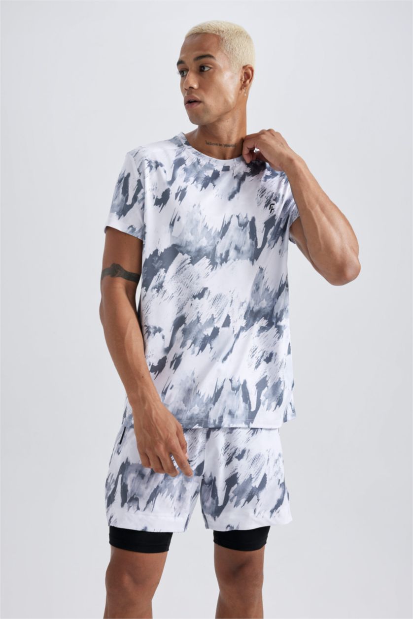 Мужчины Светло-серый Футболка приталенного кроя с принтом, DeFactoFit