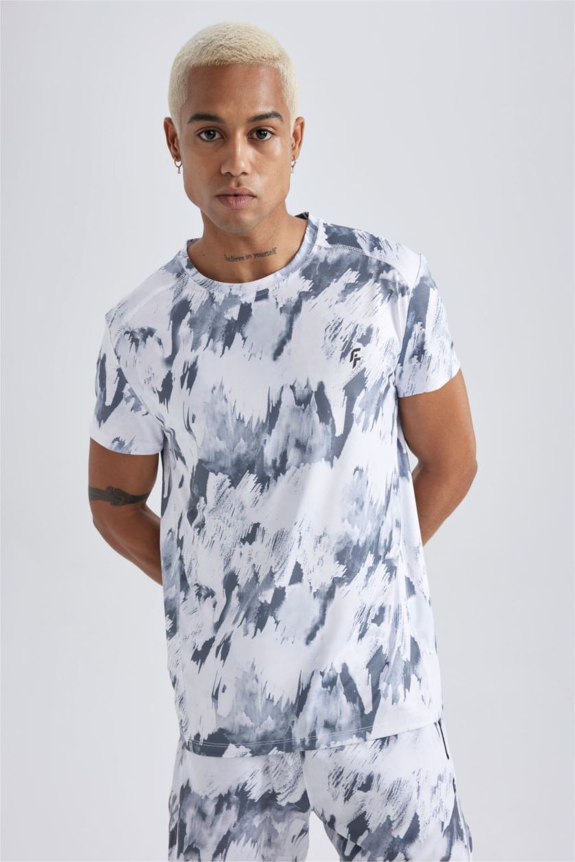 Мужчины Светло-серый Футболка приталенного кроя с принтом, DeFactoFit