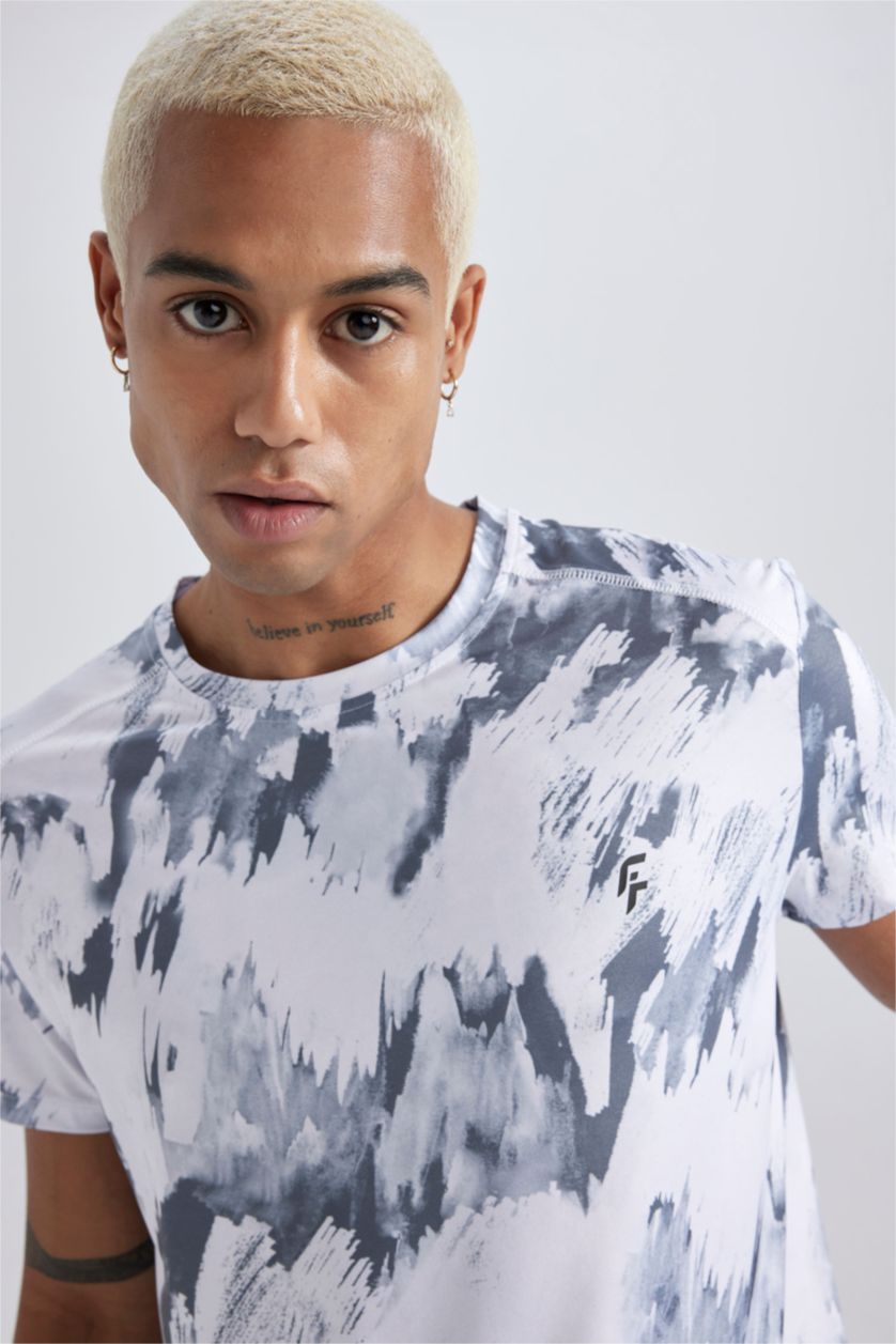 Мужчины Светло-серый Футболка приталенного кроя с принтом, DeFactoFit