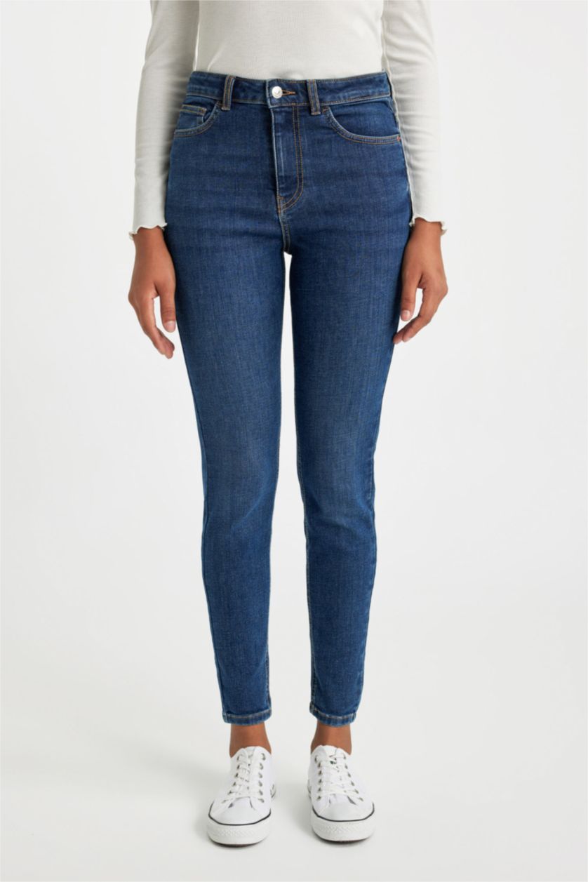 نساء أزرق غامق بنطلون جينز سكيني فيت وخصر عالي