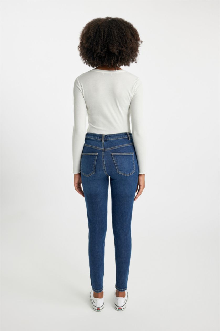 نساء أزرق غامق بنطلون جينز سكيني فيت وخصر عالي